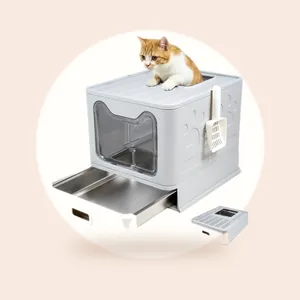 Kattenbak RVS met Deksel - Opvouwbare Gesloten Kattenbak met Lade